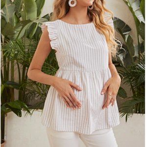 SHEIN Maternity Tie Backless Ruffle Striped Peplum Top - Size XL (12)